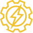A yellow gear with a lightning bolt inside it is rotating clockwise.