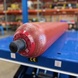 Red cylinder with black cap and white text "CE".